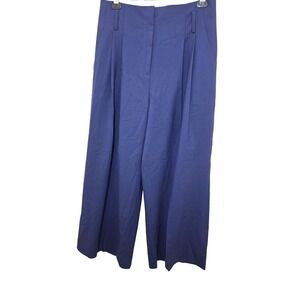 Diane Von Furstenberg Wool High-Waisted Wide-Leg Navy Blue Trousers Pant Size 14